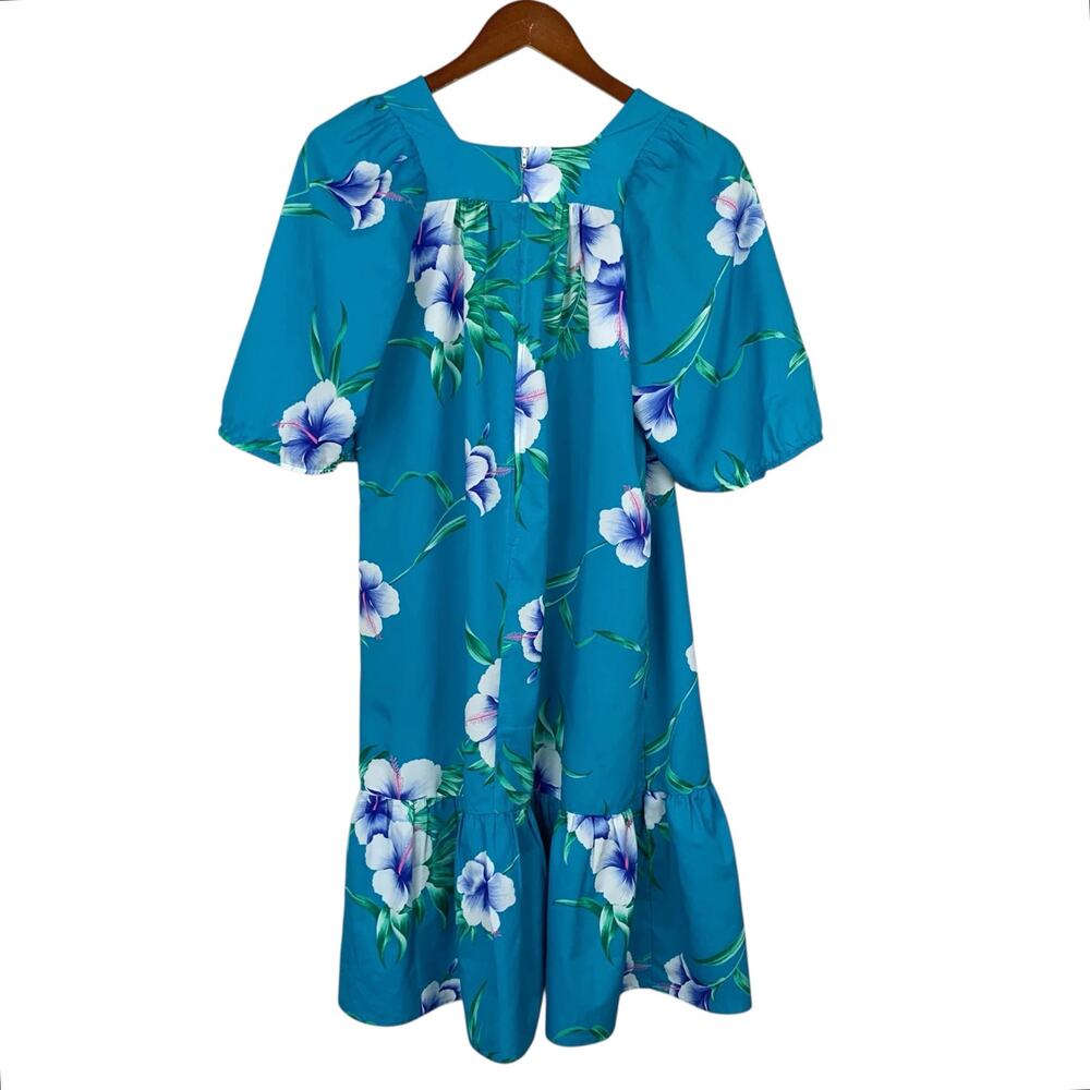 Vintage Helenas Hawaiian Dress Blue Floral Short Sleeve Knee Length Women's S - Picture 6 of 9